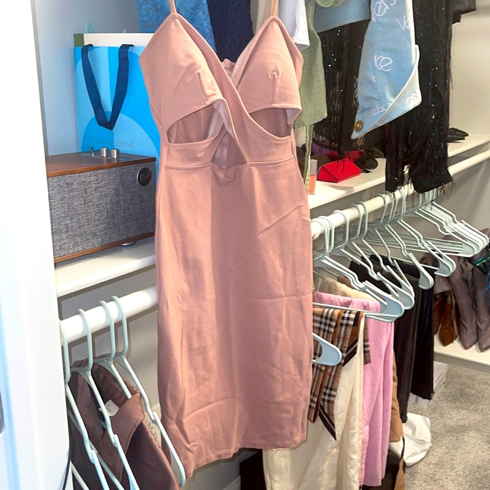 Elegant and sexy pink long cut out dress